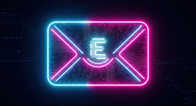 Neon Envelope with E Symbol Sign.