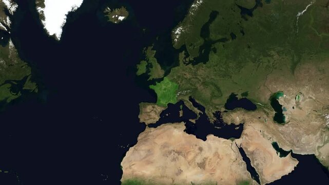Map animation zoom to France, country highlighted in green