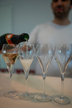 Tasting sparkling wine in Champagne cellars in Epernay, wine tour, visit cellars, Champagne, France.