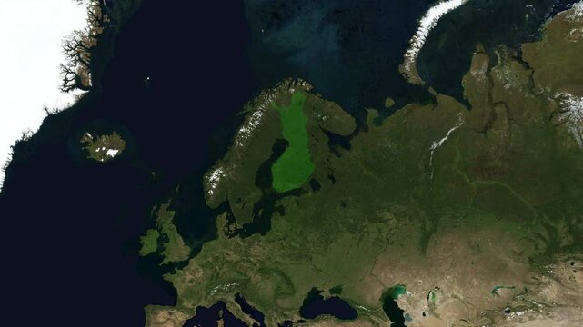 Map animation zoom to Finland, country highlighted in green