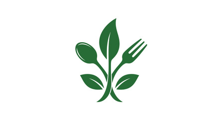 Fototapeta premium Verdant plant sprout with fork and spoon symbols symbolizing eco friendly food and environment.