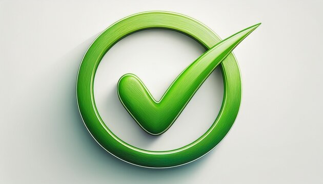 a bright green check mark inside a circle on a plain white background indicating approval or completion ai generated