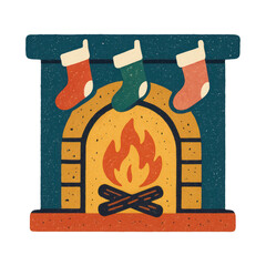 Fototapeta premium PNG Cozy festive fireplace illustration.