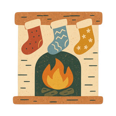 Fototapeta premium PNG Cozy festive fireplace illustration.