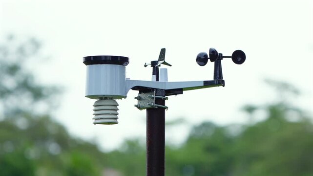 Weather station anemometer spinning during a rain storm