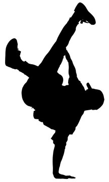 Breakdancer silhouette showing a powerful handstand freeze with legs extended, transparent background