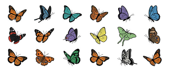 Collection of Diverse Butterfly Illustrations Isolated on Transparent Background © bambang