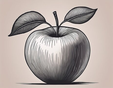 minimal monochrome apple sketch with two leaves and stem calm elegant hand drawn line art