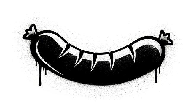 Black and white cartoon sausage with dripping paint effect.