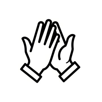 Black and white icon of two hands clapping together.
