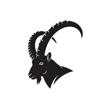 Black and white ibex head silhouette logo design.