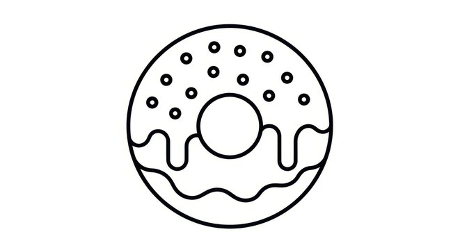 Black and white line art illustration of a glazed donut.