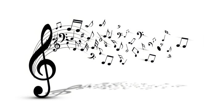 Black and white musical notes and treble clef design.