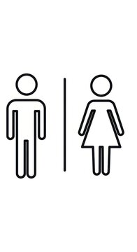 Black and white restroom sign with male and female icons.