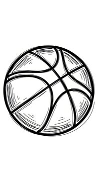 Black and white sketch of a basketball with detailed lines.