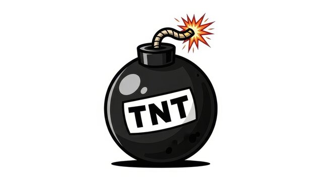 Black Bomb with Lit Fuse and TNT Label Illustration.