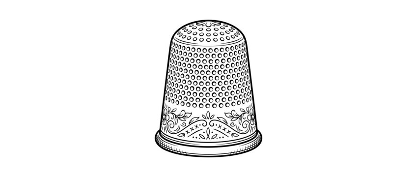 Vintage Thimble Isolated Hand Drawn Illustration