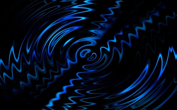 Abstract glowing blue liquid water ripples background with wave pattern on dark black surface