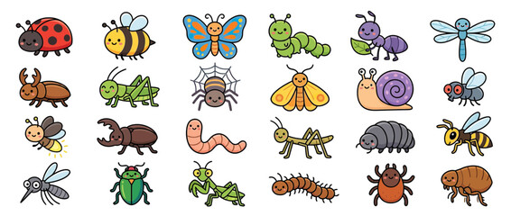 Obraz premium Cute Cartoon Insects Collection Isolated Transparent Background