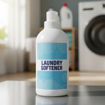 Bottle of laundry softener on a kitchen counter.
