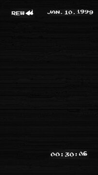 VHS video tape rewind screen Tracking Errors Periodic distortion on black background. 4k video