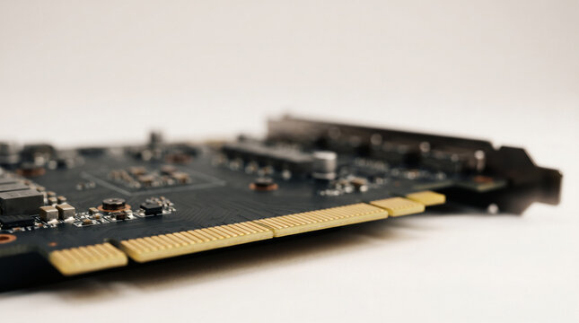 Side view of a graphics card circuit board pcie edge