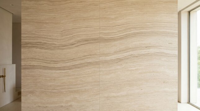Natural Travertine Stone Wall Texture with Swirling Patterns and Soft Light