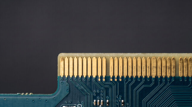 Macro view of gold circuit board contacts