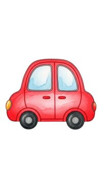 Bright Red Cartoon Car Illustration with Simple Design.