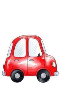 Bright Red Cartoon Car Illustration with Simple Design.