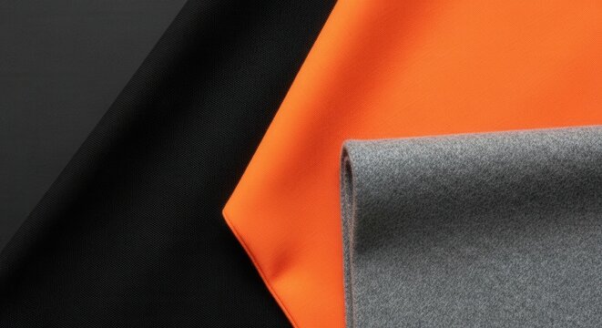 Bright orange and dark gray fabric textures folded neatly.