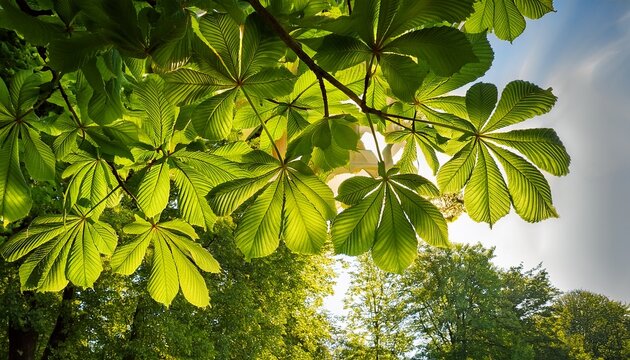 close up of horse chestnut tree with bright green foliage