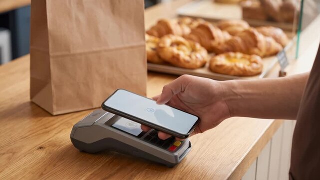 Contactless Payment with NFC Smartphone at Bakery Terminal