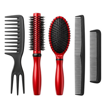 Collection of Hair Brushes and Combs Isolated on Transparent Background
