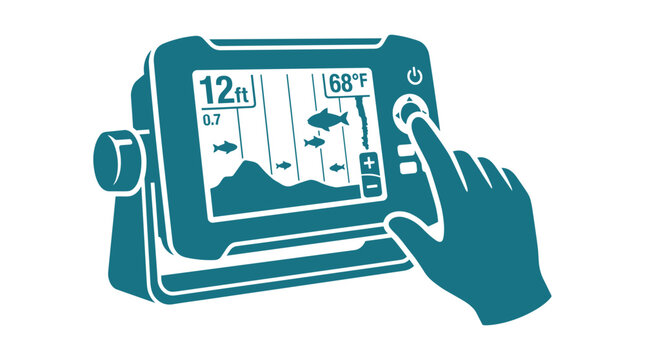 Gone fishing vector using sonar device to find fish underwater