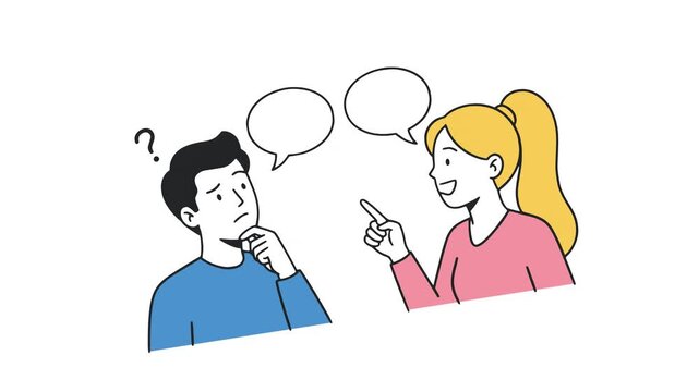 man and woman talking with bubble speech communication animation HD 4K