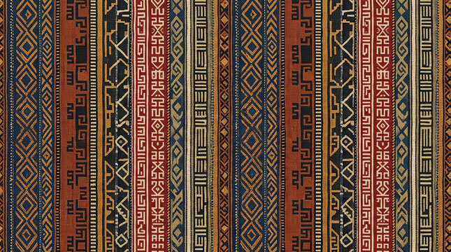 Vibrant traditional tribal stripe pattern with warm earthy tones for ethnic textiles and fashion.