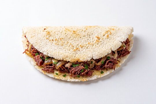 Brazilian Tapioca with Dried Beef, Onion and Cheese