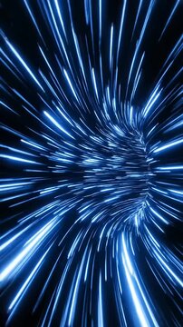 Blue vortex hole spins and shifts in dark space with glowing light patterns