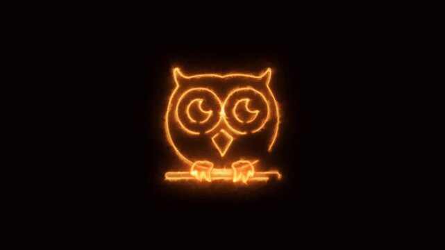 owl logo with fire light effect on the green screen background