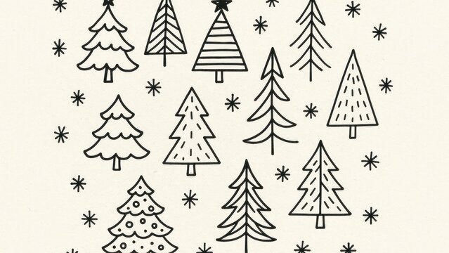 Minimalist black white Christmas trees