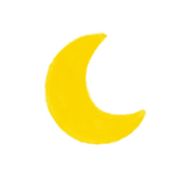 Hand Drawn Yellow Crescent Moon with Textured Crayon Style © Fuzi
