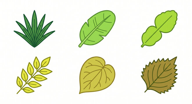Aromatic Cooking Wrapper Leaves and Foliage Flat Vector Icon Set
