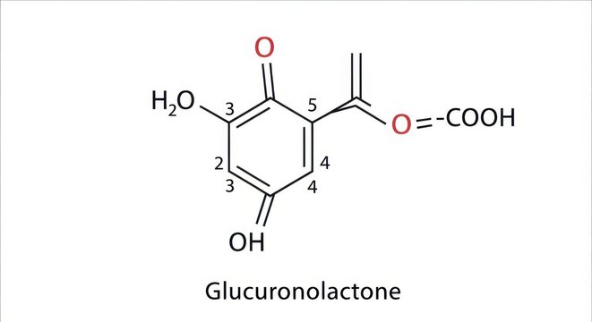 Chemical Structure of Glucuronolactone Molecule Diagram.