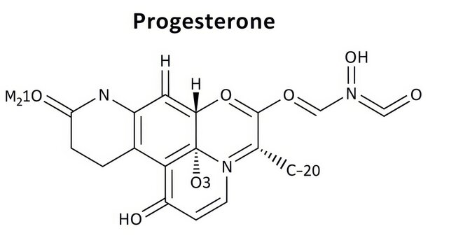 Chemical structure of progesterone hormone molecule.
