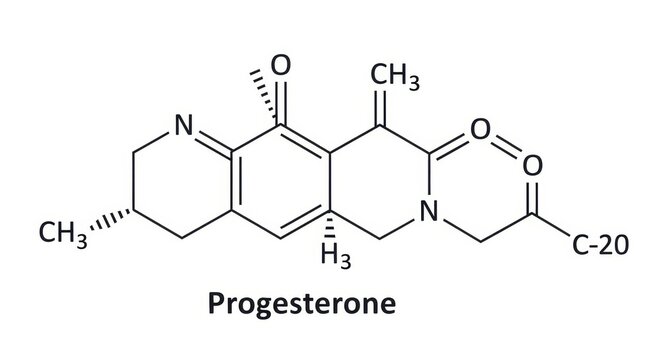 Chemical Structure of Progesterone Hormone Molecule.