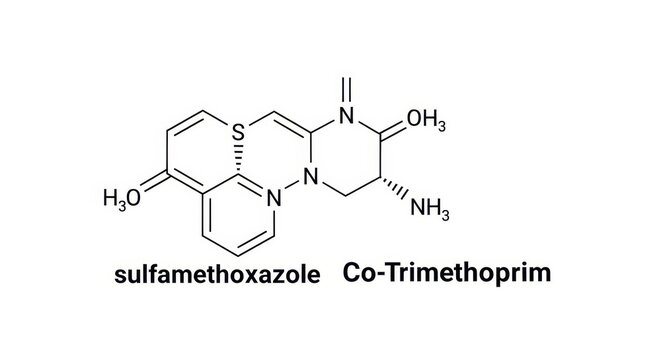 Chemical structure of sulfamethoxazole and co-trimoxazole medication.