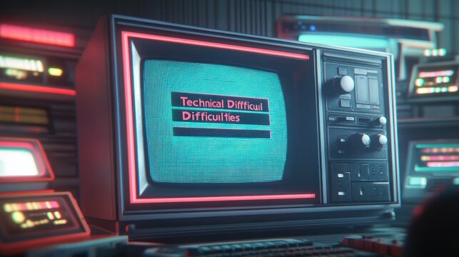 Retro computer monitor displaying "Technical Difficulties
