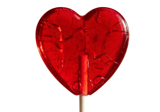 Red heart shaped lollipop candy on a stick isolated on transparent background, isolated on white background