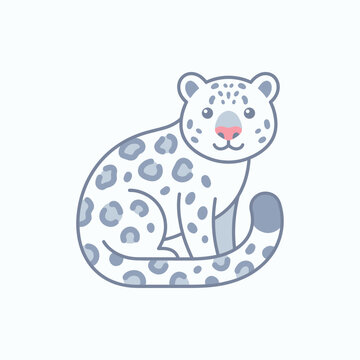 Spotted snow leopard cub cartoon character sitting.
